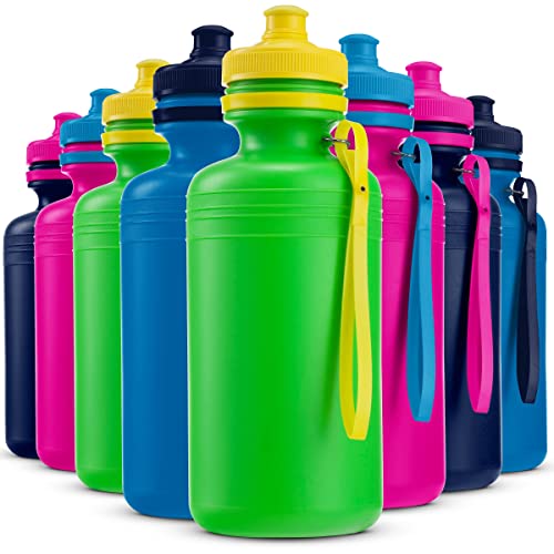 4E's Novelty Bulk Water Sports Bottles for Kids (12 Pack) 18 oz  Squeeze Reusable Plastic Neon Colors BPA Free Bike Water Bottles : Toys &  Games