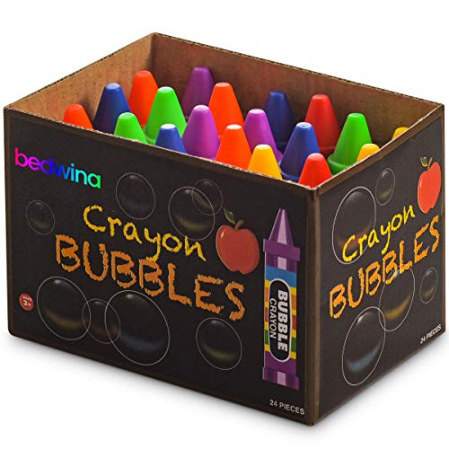 Crayon Bubbles for Kids - (Pack of 24) Bulk Bubble Wand Bottles in Ass –