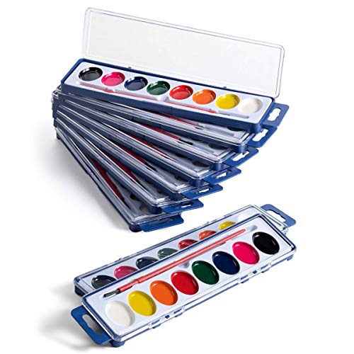 Mini Watercolor Kids Paint Set - (Bulk Pack of 24) - 5 Watercolor Paints,  Palette Tray and Painting Brush, for Art Party Favors, Kids Prizes,  Stocking