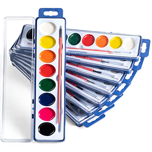 24 Pack Watercolor Paint Set, Washable Water Color Kids Paint Set with  Paintbrush for Toddlers Adults, Art Supplies for Preschool Classroom Party