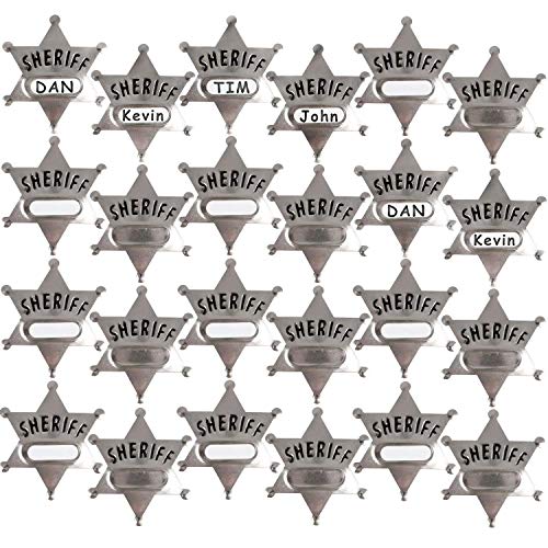 Metal Sheriff Badges - (Pack Of 24) Silver Star Name Badges With Stick ...